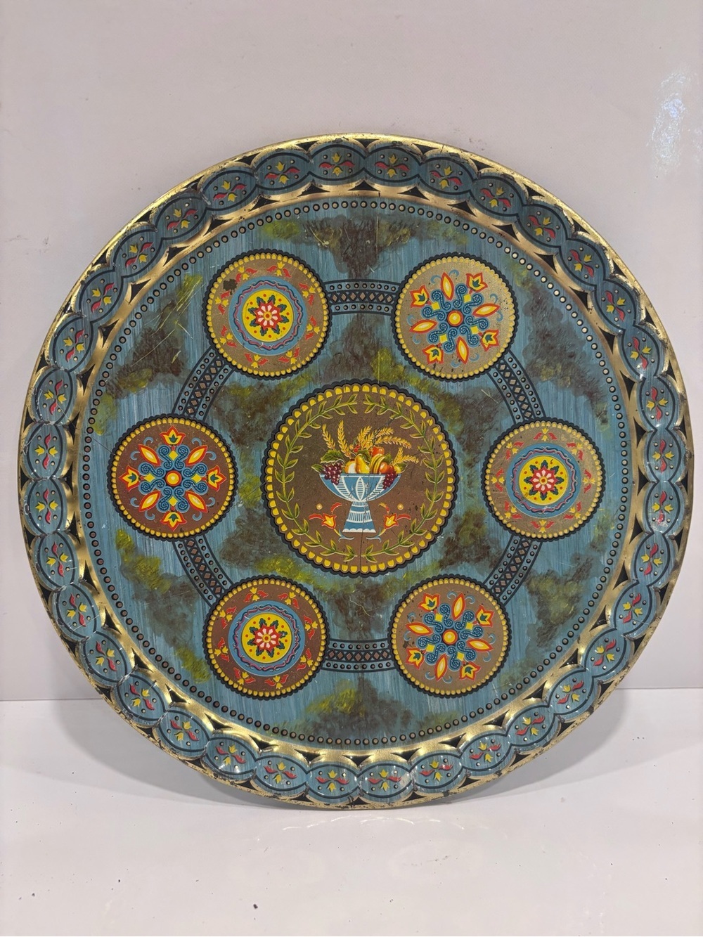 Vintage daher wear ambrosia cocktail tray made in England round toleware